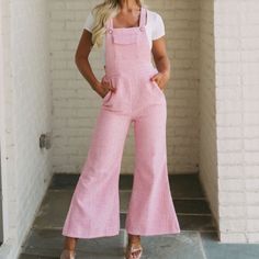 These Three Boutique Wide Leg Jumpsuit Nwt Never Worn Runs Small Chic High Waist Cotton Overalls, Spring High-waist Jumpsuits And Rompers, Chic Bib Front Overalls With Pockets, Spring Workwear Non-stretch Overalls, High Waist Overalls For Spring, Chic Overalls With Bib Front And Pockets, Chic Fitted Jumpsuits And Rompers With Bib Front, Fitted Bib Front Jumpsuits And Rompers For Summer, Chic Fitted Cotton Overalls