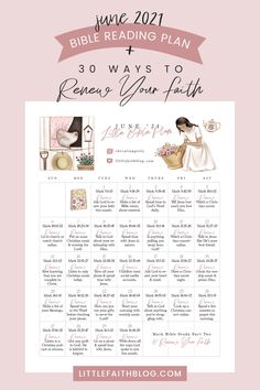 the bible reading plan for women's your faith is shown in pink and white