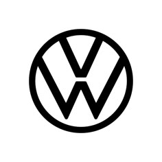 the vw logo is shown in black and white, with an oval shape at the center