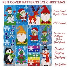 a cross stitch pattern with snowmen, penguins and santa clauss on the cover