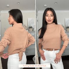 How to tuck a chunky knit sweater Loose Sweater Hacks, Boxy Sweater Outfit, How To Tuck In A Sweater, Fall And Winter Outfits, Bulky Sweaters, Chunky Jumper, Sweater Season, Boxy Sweater