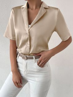 Collared Shirt Outfits, Timeless Outfits, Plain Shirt, Women Blouses, Plain Shirts, Button Front Shirt, Women Tops, Lapel Collar, Collar Shirts