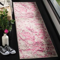 Contemporary decor style is superbly displayed in the voguish colors and smooth texture of the Skyler Rug Collection. Featuring a smart montage of patterns ranging from mod geometrics and dreamy abstracts to florals and classic medallions, Skyler turns familiar imagery into fashion-fabulous interior design. Safavieh Skyler Dumage 2 X 8 (ft) Pink/Ivory Indoor Distressed/Overdyed Industrial Runner Rug | SKY186N-28 Abstract Runner Rug, Office Area Rugs, Rugs Contemporary, Scatter Rugs, Gray Rug, Pink Ivory, Pink And Gray, Decor Guide, Transitional Rugs