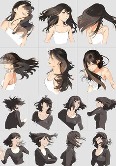 Hair, wind, persective Long Hair Drawing, Hair Movement, Pelo Anime, Drawing Eyes, Character Poses