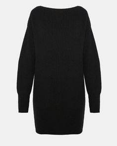 Wool Ribbed Cocoon Dress Black Knit Knee-length Dress, Black V-neck Ribbed Cardigan, Black Ribbed V-neck Dress, Knee-length Ribbed Bodycon Sweater Dress, Luxury Black Knee-length Sweater Dress, Cocoon Dress, Back Women, Oversized Silhouette