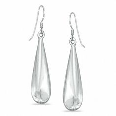 Simple, sweet and shimmering, these teardrop-shaped drop earrings are a great look anytime. Fashioned in sterling silver, each slightly puffed elongated teardrop drop is finished with a polished shine and suspends from a French wire back. Sterling Silver Teardrop Earrings With Shiny Finish, Gift Shiny Finish Teardrop Earrings, Teardrop Earrings With Shiny Finish As A Gift, Shiny Finish Teardrop Earrings As A Gift, Gift-ready Shiny Teardrop Earrings, Modern Sterling Silver Long Drop Teardrop Earrings, Classic Teardrop Drop With Polished Finish, Modern Hypoallergenic Teardrop Drop Earrings, Silver Polished Teardrop Earrings