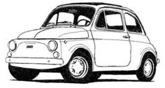 an old car is shown in this black and white drawing, it appears to be from the 1960s's