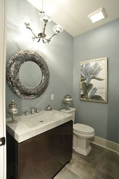 Sherwin Williams Meditative..I really like this paint color. Sherwin Williams Meditative, Small Bathroom Remodel Pictures, Makeover Kamar Mandi, Dutch Boy Paint, Sink Toilet, Real Estat, Bad Inspiration, Bathroom Paint Colors, Bathroom Color