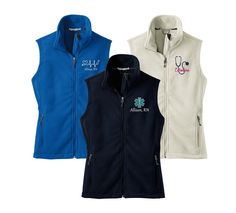 "National Nurses Day / Week is coming up quickly! Show your favorite nurse some love. Our personalized nurse fleece vest makes the perfect appreciation gift. Shop for all of your custom nursing apparel here at Gifts for the Girls. With over 30 years of embroidery experience, make us your one stop shop for all of your personalized gifts for nurses. From tees and pjs to sweatshirts and jackets, we have all of your custom nurse gifts covered. Make sure to check out all of our items in the \"Gifts f Nurse Vest Outfit, Nurse Fashion Scrubs, Nurse Clothes, Personalized Gifts For Nurses, Nursing School Inspiration, National Nurses Day, Gifts For Nurses, Nursing Fashion, Car Hacks