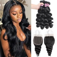 Hair Material: 100% Virgin Peruvian Human Hair, 10A Grade, No Really Shedding, No Tangle, No Bad Smell.Hair Color: Natural Black ColorHair Length: Hair bundles 8 - 28 inch are available, lace closure 8 - 20 inchHair Weight: Hair bundles about 95-100 g/bundle, lace closure about 30 g -50 gTexture: Loose Wave Hair, Soft, Comb Easily, Can Re-style and Color well.Pack: 4 Bundles With 4*4 Lace Closure