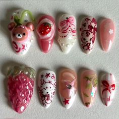 Nail Ads, 3d Strawberry, Fake Nails Designs, Glittery Nails, Strawberry Baby, Nail Design Inspiration, Nail Art Designs Diy, Pretty Gel Nails, Really Cute Nails