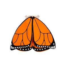 an orange and black butterfly shaped object on a white background