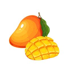 an orange and a piece of corn on a white background