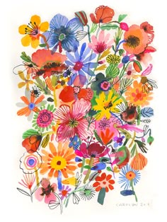 an image of colorful flowers on white paper