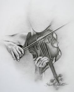 a drawing of a person holding a violin