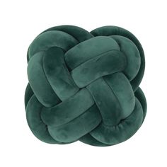 the knot pillow is made from green velvet and has a large braid on it's side