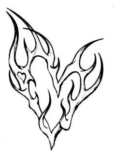 a drawing of a heart with flames on it