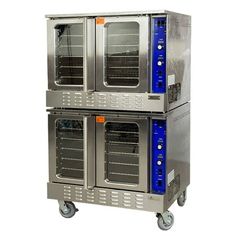 two ovens sitting side by side on wheels