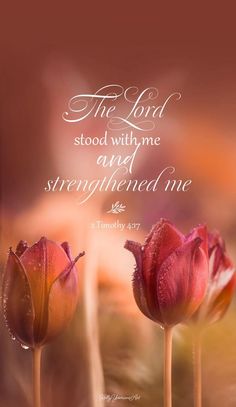 two red tulips with the words, the lord stood with me and stretched me