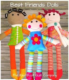 three dolls are standing next to each other with the words best friends dolls on them