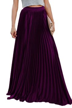 Purple High Waisted Pleated Maxi Skirt Elegant Purple Pleated Skirt, Long Solid Color Pleated Skirt For Party, Long Pleated Skirt For Party, Solid Color Long Pleated Skirt For Party, Long Pleated Skirt In Solid Color For Party, Solid Color Pleated Flared Skirt For Party, Solid Color Flared Pleated Skirt For Party, Pleated Maxi Skirt For Party, Solid Pleated Maxi Skirt For Party