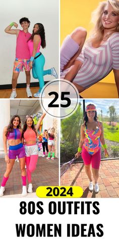 women in colorful outfits with the words, 25 best 80's outfits for women ideas