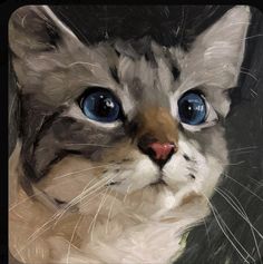 a painting of a cat with blue eyes