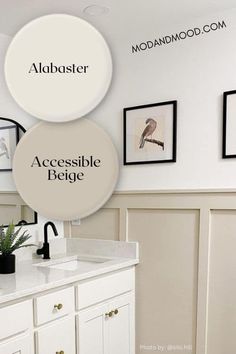 a bathroom with white cabinets and pictures on the wall above it that says, abaster accessible bedge