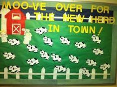 a bulletin board with cows in town written on it and the words move over for the new herd