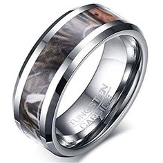 men's wedding band with real deer camo inlay