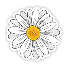 a white and yellow daisy sticker on a white background