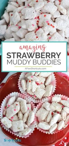 strawberry muddy buddies are the perfect treat for valentine's day or any special occasion