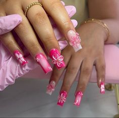 Classy Birthday Nails, Square Pink Nails, Vacation Nails Beach, Classy Birthday, Nails Beach, Long Square Nails, Square Nail, Drip Nails