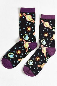 12 Space-Themed Buys That Are Out Of This World #refinery29 http://www.refinery29.com/space-themed-accessories#slide-1 So you can say you've walked in space, too. Urban Outfitters Socks, Neon Space, Space Socks, Sock Game, Camping Outfits, Black Socks, Funny Socks