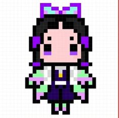 the pixel art is very cute and it looks like she's holding something in her hand