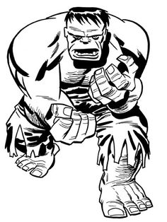 an ink drawing of the incredible hulk in black and white, with his fists out