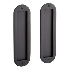 two black door handles on a white background