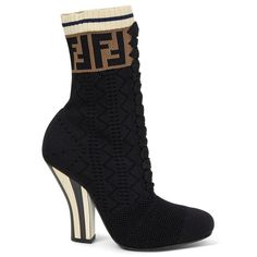 65324 auth FENDI black ROCKOKO KNIT SOCK Ankle Boots Shoes 36.5 Fendi Heels, Fendi Boots, Sock Ankle Boots, Sock Booties, Fendi Logo, Sock Boots, Combat Boot, Boots Heels, Fendi Shoes