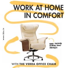 an office chair with the words work at home in comfort