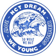 a blue and white seal with the words, nct dream we young