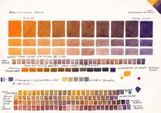 the color chart for different shades of brown, yellow and purple is shown in this image