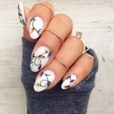 Holiday Manicure, Xmas Nail Art, Light Nails, Christmas Nails Easy