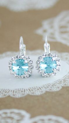 Something blue | Swarovski Light turquoise rivoli crystal halo leverback earrings | turquoise wedding | tiffany wedding | beach wedding | www.endorajewellery.etsy.com Wedding Turquoise, Bridal Accessories Jewelry, Something Something, Turquoise Wedding, Halo Earrings, Earrings Turquoise, Expensive Jewelry, Light Turquoise, Swarovski Earrings