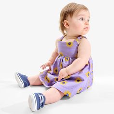 Found: a go-to baby ensemble for any and every occasion in a print that’s brighter than the sun. Includes a lightweight, airy dress and matching bloomers to complete the look. Fabric: 100% cotton poplin; naturally wrinkle-resistant, and pre-washed to minimize shrinkage. Feel: Soft, lightweight, and crisp. ﻿﻿Learn more. Fit: Lined with a back button closure, plus matching bloomer with a soft, stretchy waistband for comfortable crawls. Spring Floral Print Cotton Bubble Romper, Spring Vacation Bubble Romper For Summer, Playful Floral Print Bubble Romper For Spring, Spring Playful Floral Print Bubble Romper, Spring Summer Style Bubble Romper For Vacation, Playful Floral Sundress For Summer, Playful Floral Print Sundress For Summer, Playful Bubble Romper For Spring Vacation, Playful Bubble Romper For Vacation In Spring