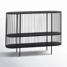 a black metal shelf with two shelves on each side and one shelf below the shelf