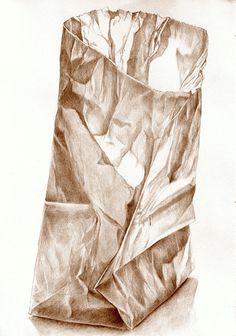 a drawing of a paper bag on a table