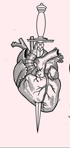 a drawing of a human heart with a knife stuck in it