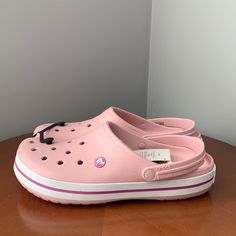 Brand New With Tags Attached Men Size 12 Cute Pink Crocs, Crocs Pink, Fuzzy Crocs, Blue Crocs, Brown Clogs, Pink Ballet Flats, Pink Crocs, Rubber Clogs, Crocs Flip Flops