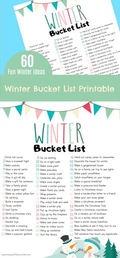 winter bucket list printable for kids and adults