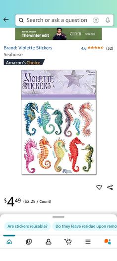 the amazon listing for seahorse stickers